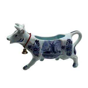 Vintage Ceramic DBL Delft Porcelain Glazed Cow Animal‎ Milk Jug Creamer Mark⭐